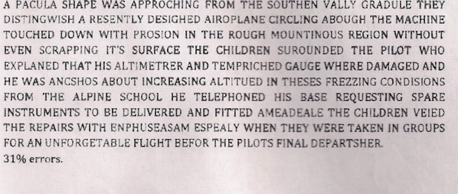 A writing sample from someone with dyslexia who writes in all caps