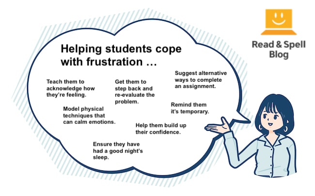 Speech bubble with teacher giving advice  7 Ways to help students cope with frustration